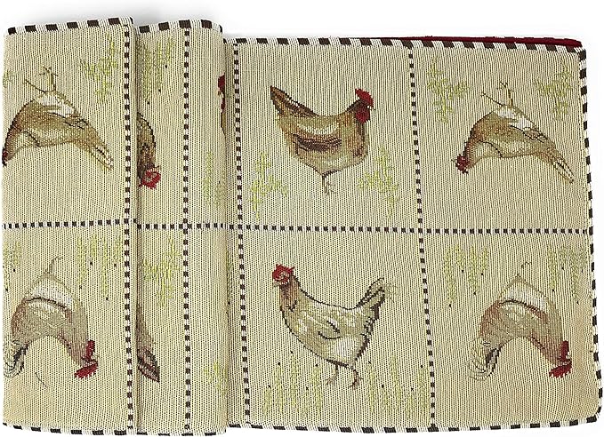 Tache Farmhouse Rooster Table Runner 90 inches Long Country Hens Chickens Antique Vintage Traditional Home Decorative Woven Tapestry Long Kitchen Dining Table Runners, 13x90