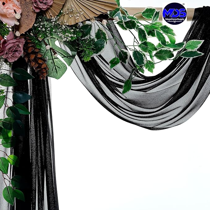 MDS Halloween Chiffon Draping Fabric - 1 Panel, 30" Wide x 100ft Long - Sheer Spooky Arbor & Canopy Drapery for Haunted House Backdrops, Party Ceilings, DIY Costumes & Themed Events - Black