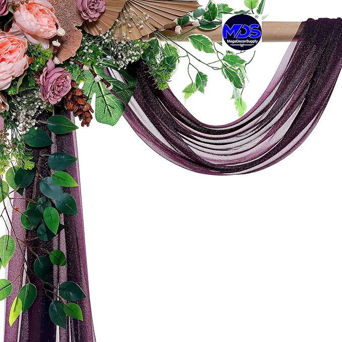 MDS Halloween Chiffon Draping Fabric - 2 Panel, 30" Wide x 75ft Long - Sheer Spooky Arbor & Canopy Drapery for Haunted House Backdrops, Party Ceilings, DIY Costumes & Themed Events - Eggplant