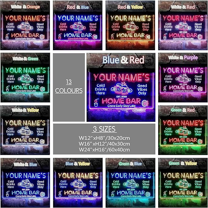 ADVPRO Personalized Your Name Custom Home Bar Beer Established Year Dual Color LED Neon Sign White & Blue 24 x 16 Inches st6s64-p1-tm-wb