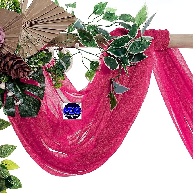 MDS Halloween Chiffon Draping Fabric - 2 Panel, 30" Wide x 20ft Long - Sheer Spooky Arbor & Canopy Drapery for Haunted House Backdrops, Party Ceilings, DIY Costumes & Themed Events - Hot Pink