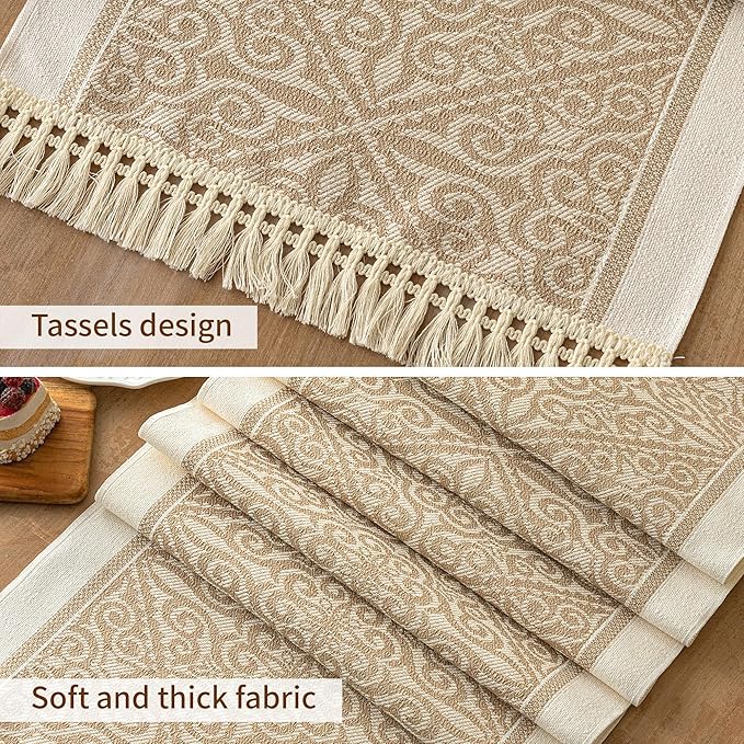 Table Runners 83 Inches,Waterproof Boho Table Runner with Tassel Fringe,Table Runner for Party Coffee Table