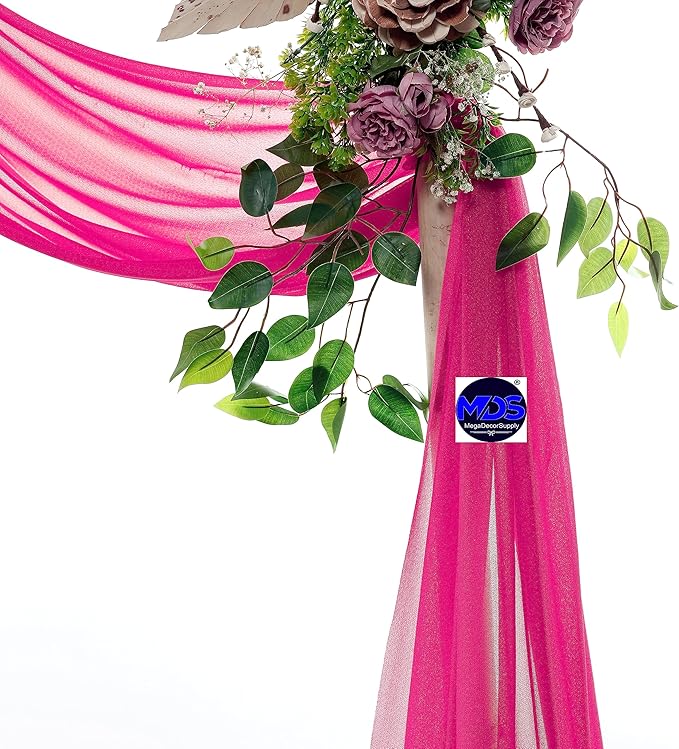 MDS Halloween Chiffon Draping Fabric - 2 Panel, 30" Wide x 75ft Long - Sheer Spooky Arbor & Canopy Drapery for Haunted House Backdrops, Party Ceilings, DIY Costumes & Themed Events - Hot Pink