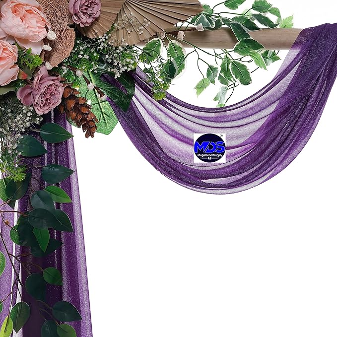 MDS Halloween Chiffon Draping Fabric - 2 Panel, 30" Wide x 75ft Long - Sheer Spooky Arbor & Canopy Drapery for Haunted House Backdrops, Party Ceilings, DIY Costumes & Themed Events - Cadbury Purple