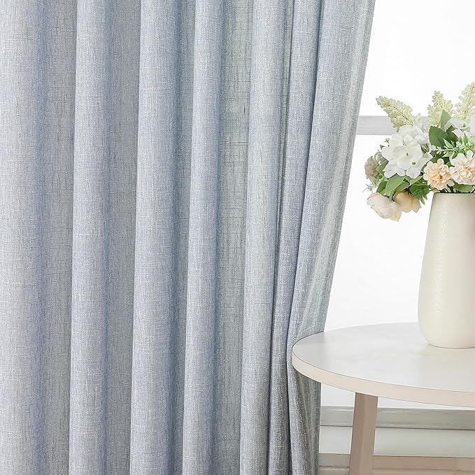 Vision Home Blue Pinch Pleated Semi Sheer Curtains Textured Light Filtering Window Curtains 90 inch for Living Room Bedroom Rayon Blended Chambray Blue Pinch Pleat Drapes with Hooks 2 Panels 40"Wx90"L