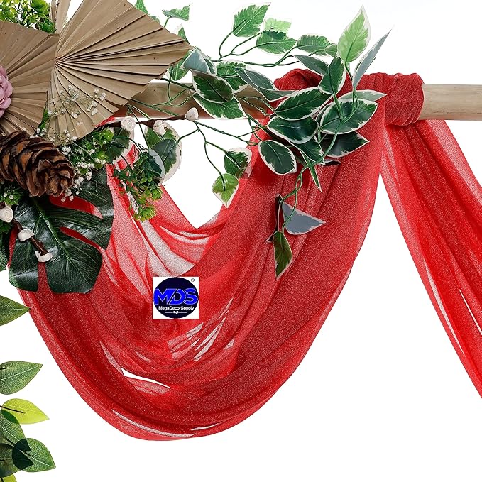 MDS Halloween Chiffon Draping Fabric - 2 Panel, 30" Wide x 30ft Long - Sheer Spooky Arbor & Canopy Drapery for Haunted House Backdrops, Party Ceilings, DIY Costumes & Themed Events - Red