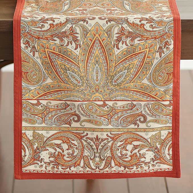 Maison d' Hermine Table Runner 100% Cotton Double Layer Table Runners 108 inches Long for Thanksgiving Christmas Decorations Home Kitchen Dining Party Wedding (Kashmir Paisley, 14.5" x 108")
